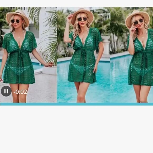 EISHOPEER Women's Bathing Suit Cover Ups 2023 taupe L NWT GREEN LACE - Picture 1 of 16